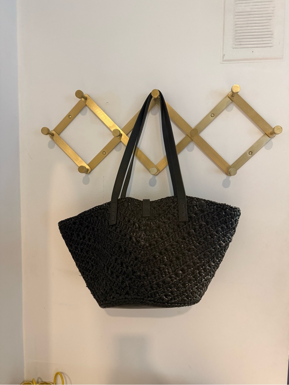 Saint Laurent Panier Small Black Raffia Tote with Gold YSL Emblem - Picture 2 of 6